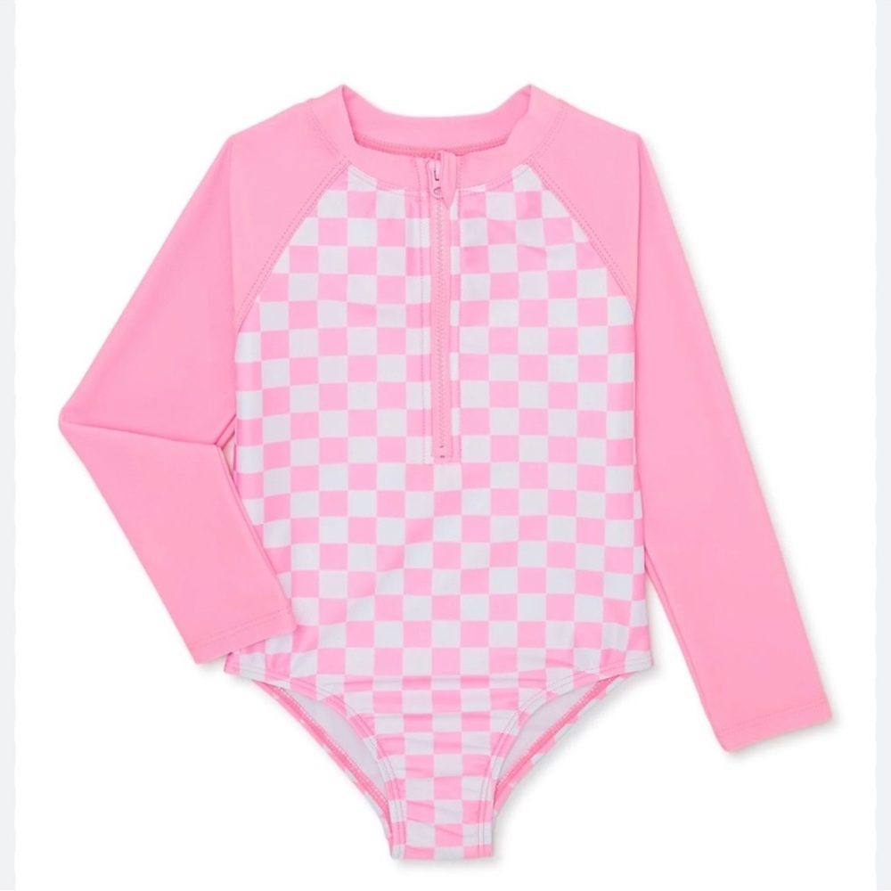 Pink Checkered Kids Swimwear